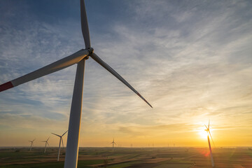 Aerial view of windmill on wind farm
