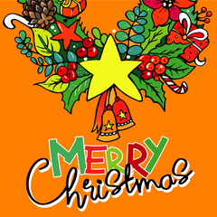 Merry Christmas greeting card or banner. Concept Merry Christmas, Happy New Yeur. Cartoon flat design. 