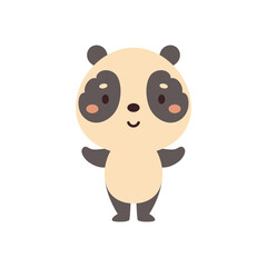 Cute little panda on white background. Cartoon animal character for kids cards, baby shower, invitation, poster, t-shirt composition, house interior. Vector stock illustration