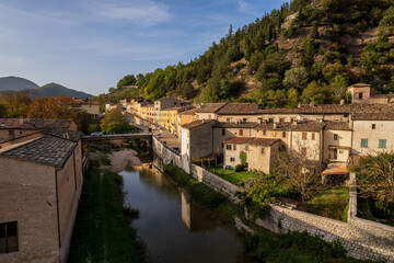 Fototapeta na wymiar Aerial view of Piobbico town in Marche region in Italy