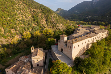 Aerial view of Piobbico town in Marche region in Italy