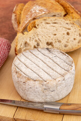 fromage tomme de Savoie sur une planche en bois avec du pain