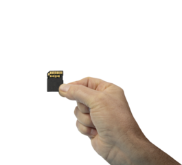 a male hand with a secure digital memory card