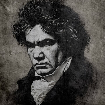 Old Portrait Of Ludwig Van Beethoven In A Digital Sketch On Paper