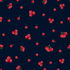 Christmas seamless pattern with holly berries on a dark background. Christmas mood. Suitable for wrapping paper, wallpaper, textile