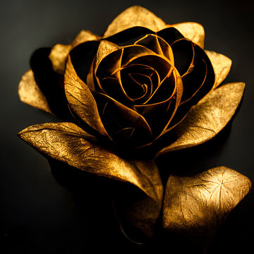 Black and golden rose isolated on black background