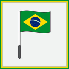 Brazil Flag Cartoon Vector Illustration. Flag of Brazil Flat Icon Outline