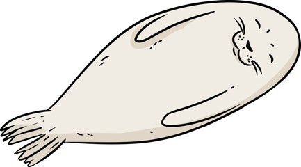 Baby earless seal lineart vector icon. Harp seal, Saddleback Seal, Greenland Seal, comic style image. Hand drawn lineart animal image for prints, designs, cards. Isolated on white background.