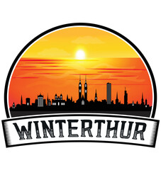 Winterthur Switzerland Skyline Sunset Travel Souvenir Sticker Logo Badge Stamp Emblem Coat of Arms Vector Illustration EPS