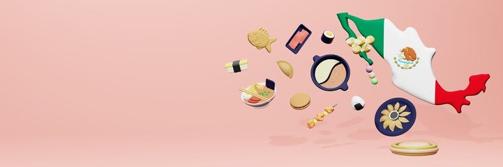 3d rendering of japanese food consumption in Mexico for social media content 