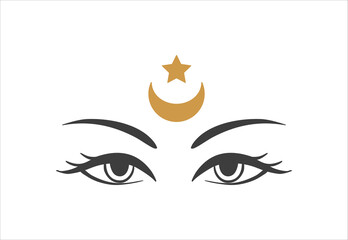 Eye moon witch in boho style. Gold Vector illustration