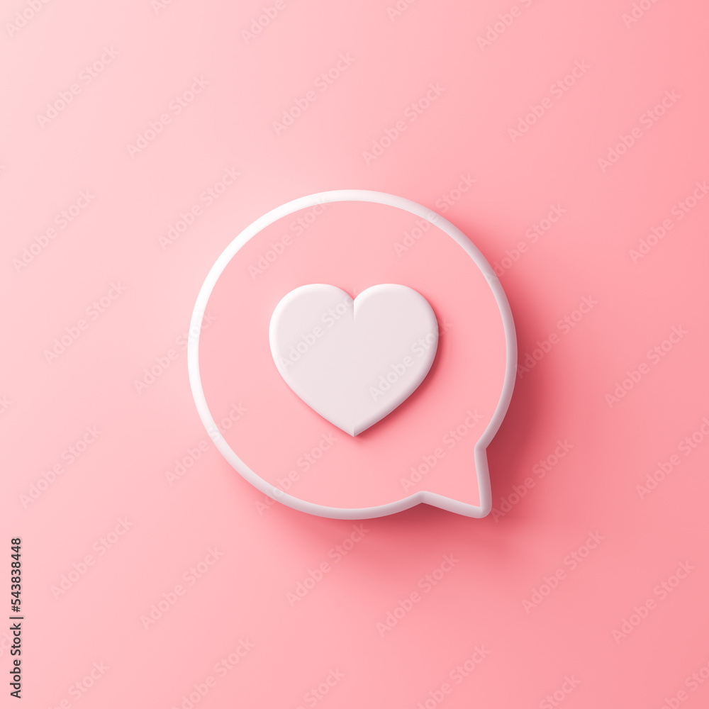 Poster sweet pink 3d love like heart social media notification speech bubble icon pin isolated on light pin