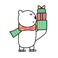 bear with gift box , cute bear with Christmas vector design 