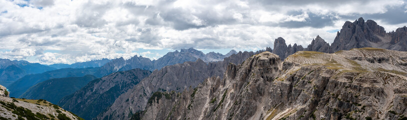 Scenic wild alpine landscape around the 3 Zinnen mountains, the dolomites in South Tyrol