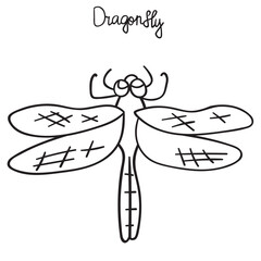 Dragonfly. Outline illustration. Hand drawn vector graphic design. 