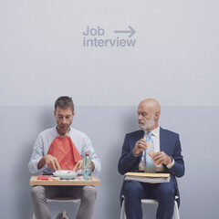 Job applicants having lunch before the interview