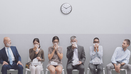 People with cold and flu in the waiting room