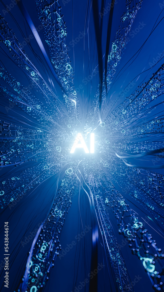 Aufkleber ai network with many wires. 3d render