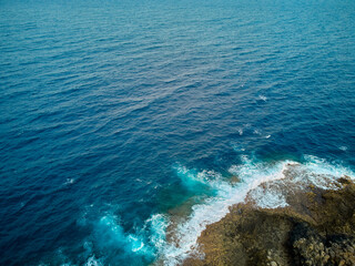 Aerial view of a natural pool in Caleta de Fuste Fuerteventura island drone photography