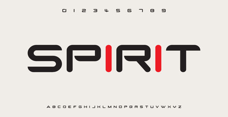 Modern tech font. Abstract geometric expanded sci-fi alphabet, clean monospaced letter set. Typography and technology vector illustration. © kitter