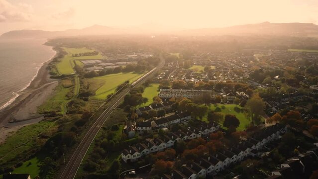 Train going through ireland - Aerial footage