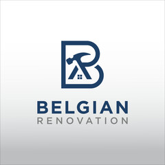 Letter B Hammer Logo, House Repair Logo, Home Improvement, Renovation Icon