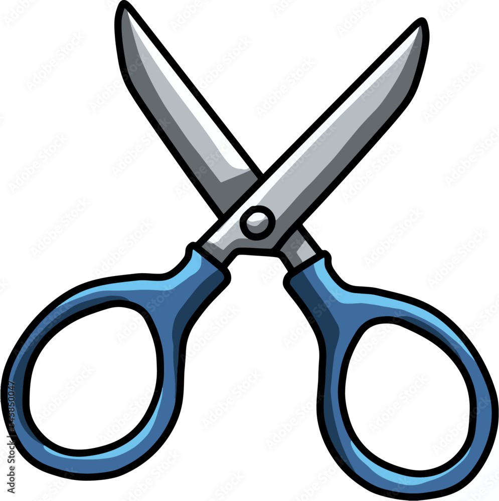 Poster sharp scissors with blue handle icon isolated on a white background