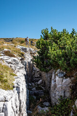 Remains of military trenches on Mount Piano in the Dolomite Alps, built during the First World War