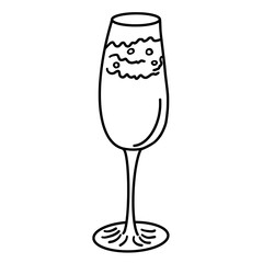 Glass of champagne outline. Celebration drink Champagne. Party wineglass.