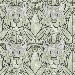 Cute safari wild tiger animal pattern for babies room decor. Seamless big cat furry green textured gender neutral print design. 