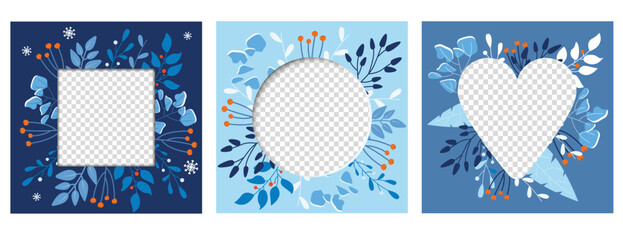 winter social media template with flowers and copy space