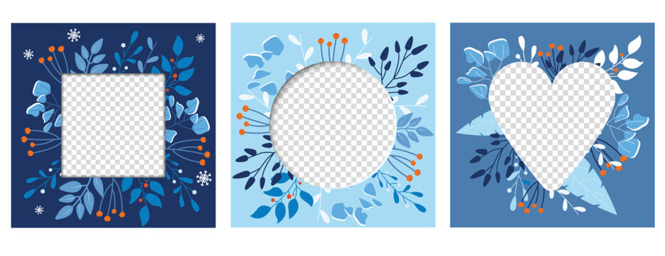 winter social media template with flowers and copy space