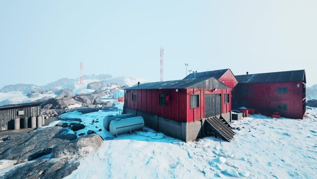 View of old antarctic base at South Pole Station in Antarctica