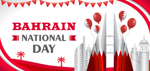 Bahrain National Day, 3d illustration of world trade center building with balloon ornament