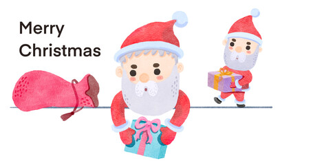 watercolor painting lovely christmas santa giving a gift