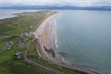 Inch beach Dingle peninsula Ireland high angle  drone aerial view