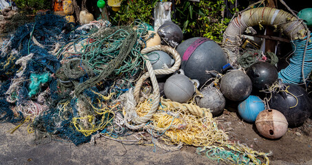 Detail view and background of used fishing nets