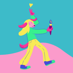 furry dog girl character  dancing with paintbrush