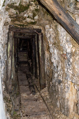 Fototapeta na wymiar Remains of a military tunnel on Mount Piano in the Dolomite Alps, built during the First World War
