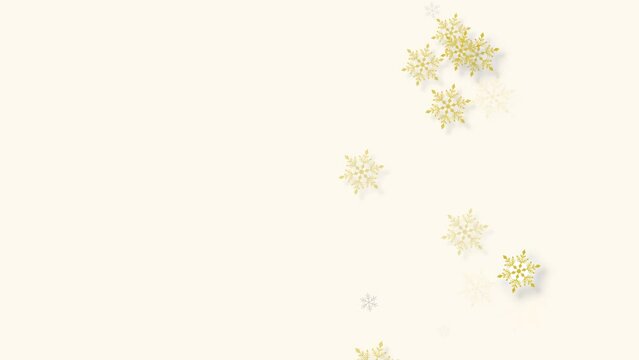 クリスマス 雪の結晶 ゴールド 右 小 雪が降る 【背景 オフホワイト】