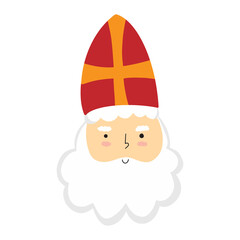 Saint Nicholas or Sinterklaas cute doodle portrait. vector illustration of St Nick head with hat isolated on white background. Children Christmas character old man bishop - obrazy, fototapety, plakaty