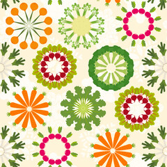 Veggie mandala seamless pattern design on light background - 543856849