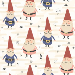 Garden Gnomes seamless pattern - print design of cute gnomes - 543856873