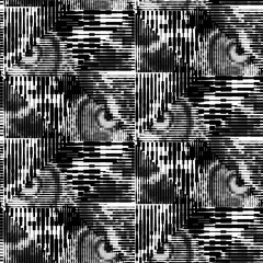 Abstract owl face seamless pattern - monochrome geometric repeat print design - 543856898
