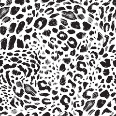 Seamless pattern of leopard spots. Jaguar skin. Vector black and white illustration. © unona art