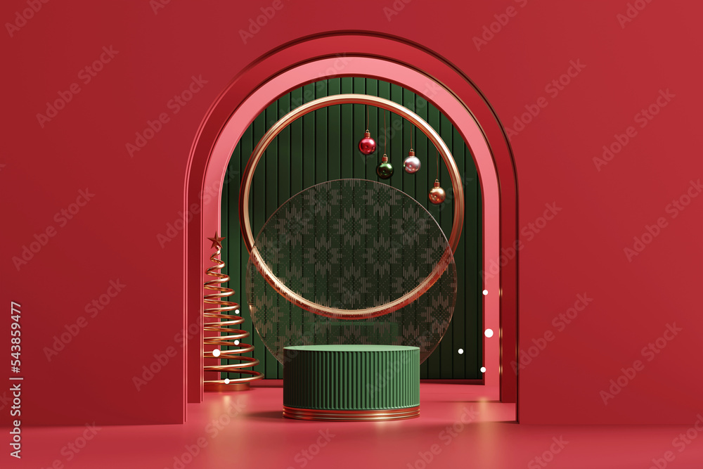 Aufkleber merry christmas event product display podium with decoration background 3d rendering
