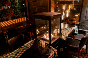 Lockdown. Deserted cafe during the epidemic of the virus.