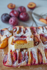 sweet German plum cake (Zwetschgenkuchen) with crumbles