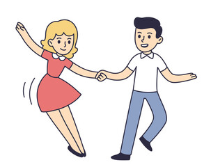 Cute cartoon couple dancing Lindy hop