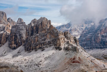 Beautiful rugged mountain landscape at Mount Lagazuoi, in the Dolomite Alps of South Tirol